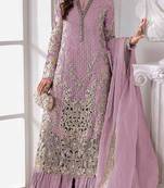 Lavender fox georgette semi stitched suit with embroidery sequence work