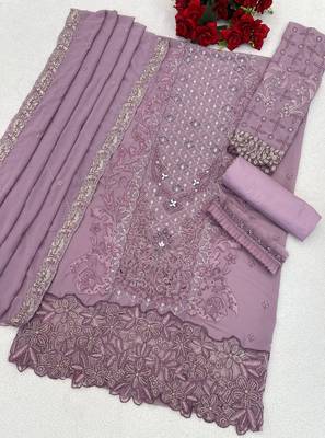 Lavender fox georgette semi stitched suit with embroidery sequence work 2