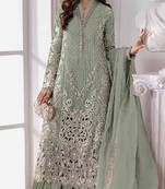 Green fox georgette semi stitched suit with embroidery sequence work