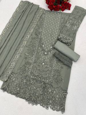 Green fox georgette semi stitched suit with embroidery sequence work 2