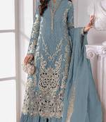 Blue fox georgette semi stitched suit with embroidery sequence work
