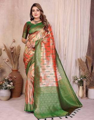 rust faux banarasi tissue silk blend blend rich sophisticated saree 1