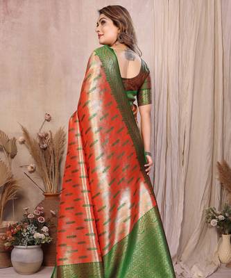 rust faux banarasi tissue silk blend blend rich sophisticated saree 3