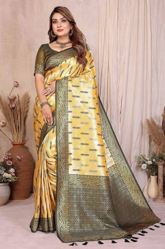 yellow color beautiful banarasi tissue silk blend blend rich sophisticated saree