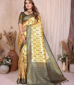 yellow color beautiful banarasi tissue silk blend blend rich sophisticated saree