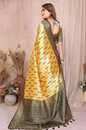 yellow faux banarasi tissue silk blend blend rich sophisticated saree
