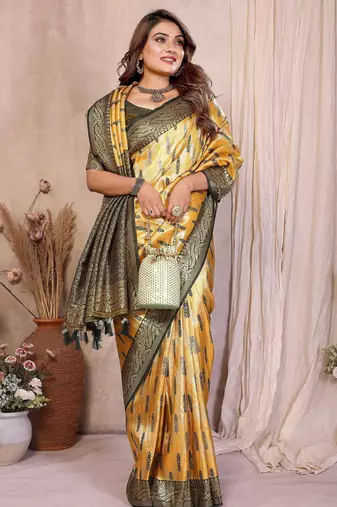 yellow faux banarasi tissue silk blend blend rich sophisticated saree