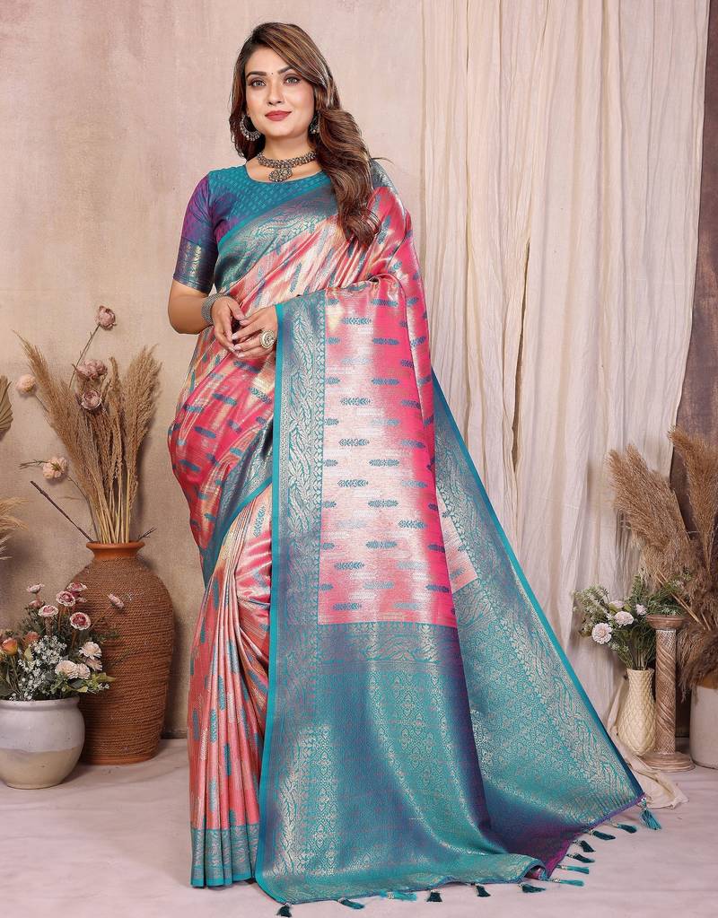 pink color beautiful banarasi tissue silk blend blend rich sophisticated saree