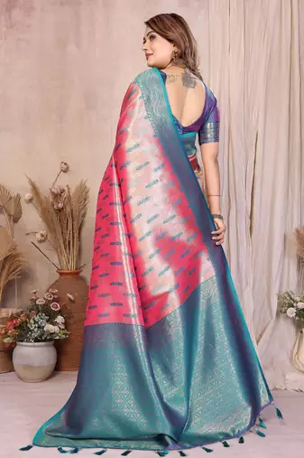 pink faux banarasi tissue silk blend blend rich sophisticated saree