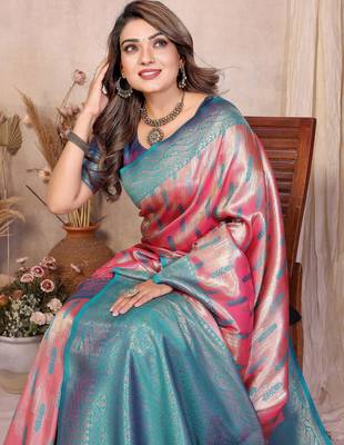 pink faux banarasi tissue silk blend blend rich sophisticated saree 4
