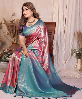 pink faux banarasi tissue silk blend blend rich sophisticated saree 5
