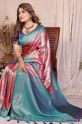 pink faux banarasi tissue silk blend blend rich sophisticated saree