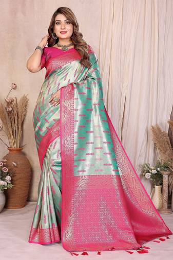 sea green color beautiful banarasi tissue silk blend blend rich sophisticated saree