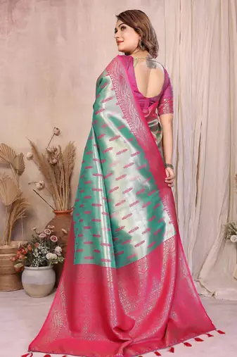 sea green faux banarasi tissue silk blend blend rich sophisticated saree