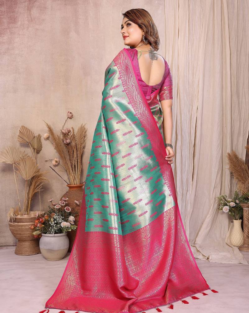 sea green color beautiful banarasi tissue silk blend blend rich sophisticated saree