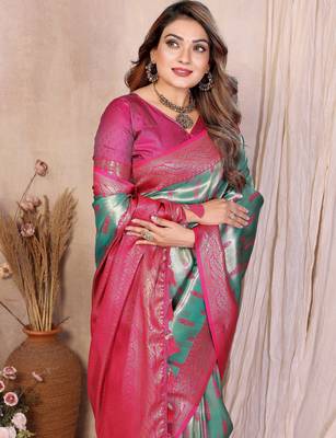 sea green faux banarasi tissue silk blend blend rich sophisticated saree 4