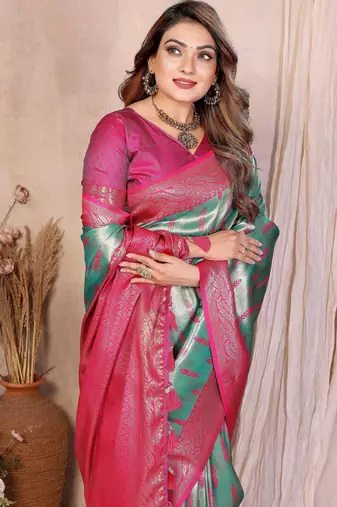 sea green faux banarasi tissue silk blend blend rich sophisticated saree