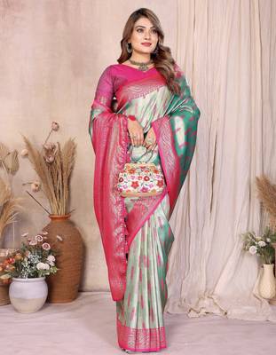 sea green faux banarasi tissue silk blend blend rich sophisticated saree 5