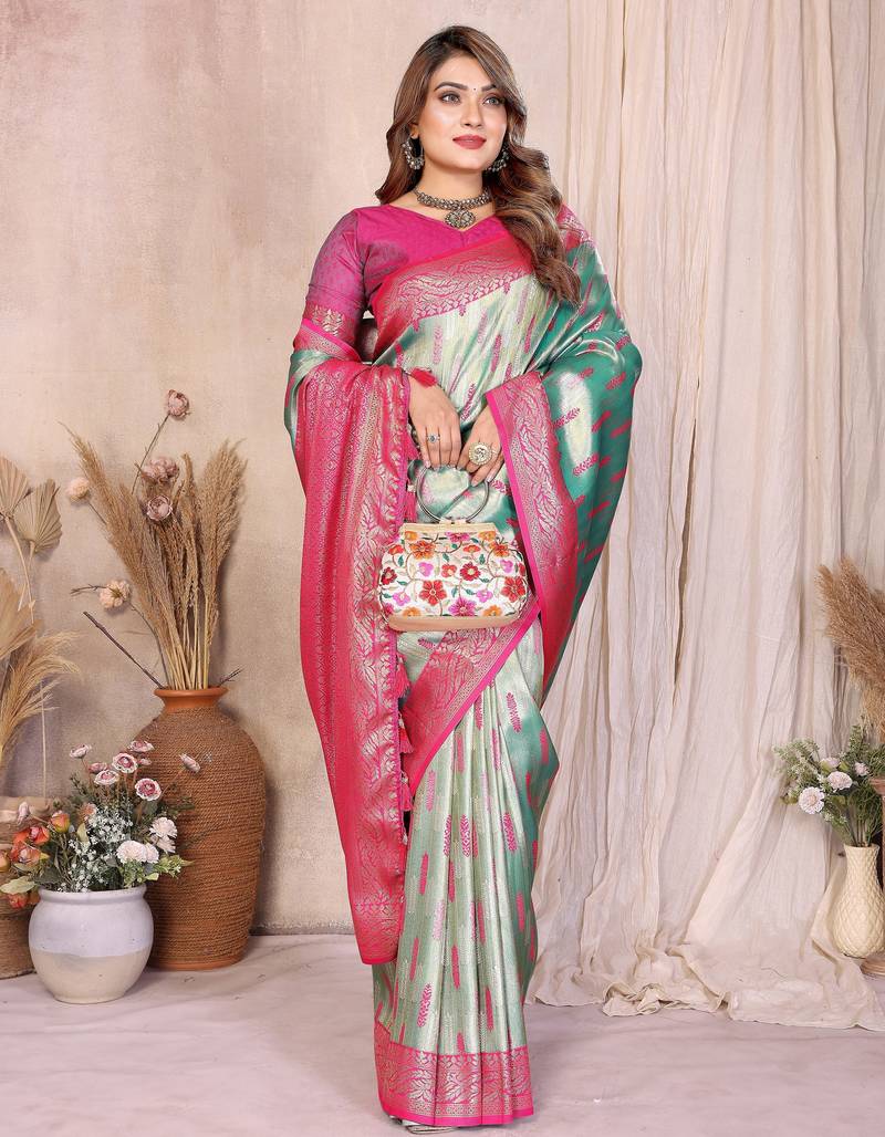 sea green color beautiful banarasi tissue silk blend blend rich sophisticated saree