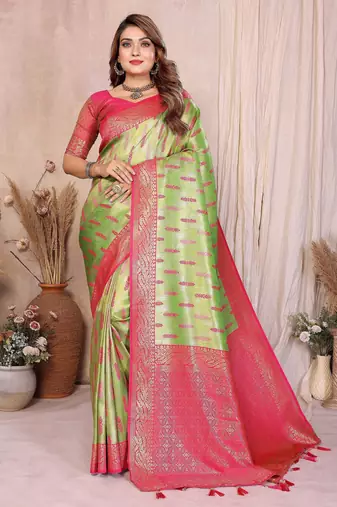 pista color beautiful banarasi tissue silk blend blend rich sophisticated saree