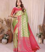 pista color beautiful banarasi tissue silk blend blend rich sophisticated saree