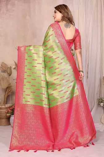 pista faux banarasi tissue silk blend blend rich sophisticated saree