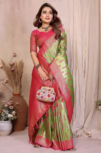 pista faux banarasi tissue silk blend blend rich sophisticated saree