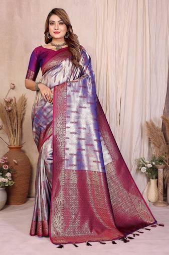 lavender color beautiful banarasi tissue silk blend blend rich sophisticated saree