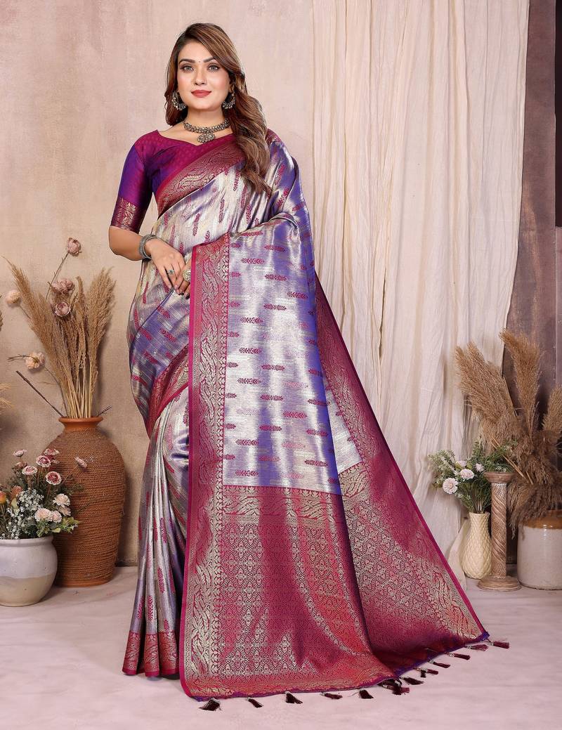 lavender color beautiful banarasi tissue silk blend blend rich sophisticated saree