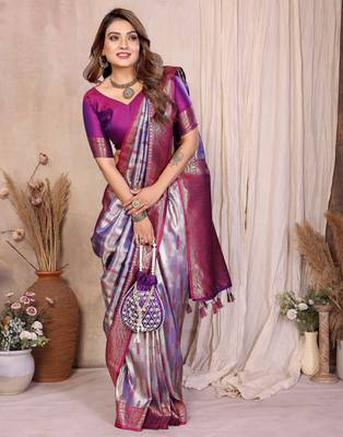 lavender faux banarasi tissue silk blend blend rich sophisticated saree 5