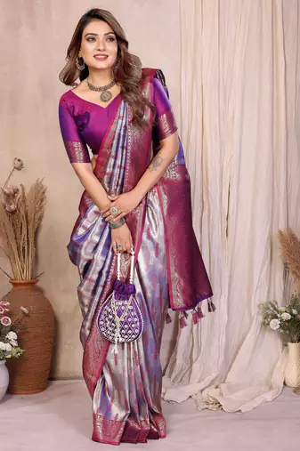 lavender faux banarasi tissue silk blend blend rich sophisticated saree