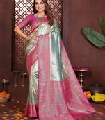 sky blue color banarasi tissue silk blend blend woven rich paithani designer ceremonial saree
