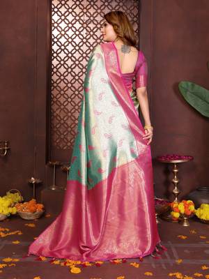 sky blue faux banarasi tissue silk blend blend woven rich paithani ceremonial saree 3