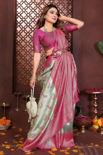 sky blue faux banarasi tissue silk blend blend woven rich paithani ceremonial saree