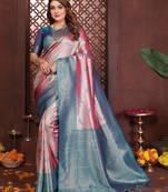 pink color banarasi tissue silk blend blend woven rich paithani designer ceremonial saree