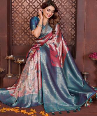 pink faux banarasi tissue silk blend blend woven rich paithani ceremonial saree 5