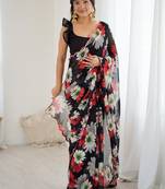 black color georgette fabric designe floral printed bollywood style saree