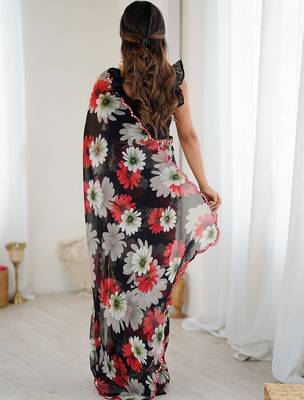 black georgette designe floral printed style saree 2