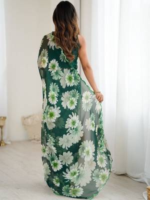 green georgette designe floral printed style saree 2