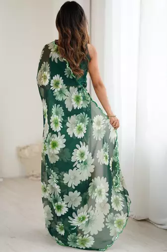 green georgette designe floral printed style saree