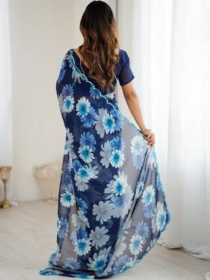blue georgette designe floral printed style saree 2