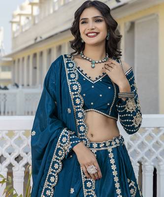 Teal Blue embroidered lehenga choli with dupatta 9