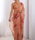 peach color beautiful floral printed ceremonial georgette saree