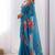 firozi color beautiful floral printed ceremonial georgette saree