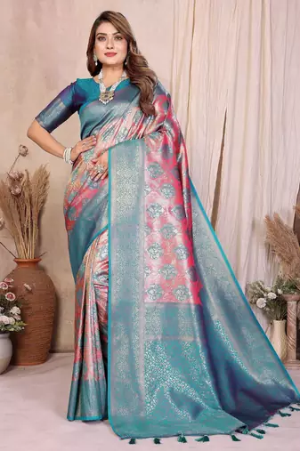 pink color heavy rich banarasi tissue silk blend blend for ceremonial traditional looks