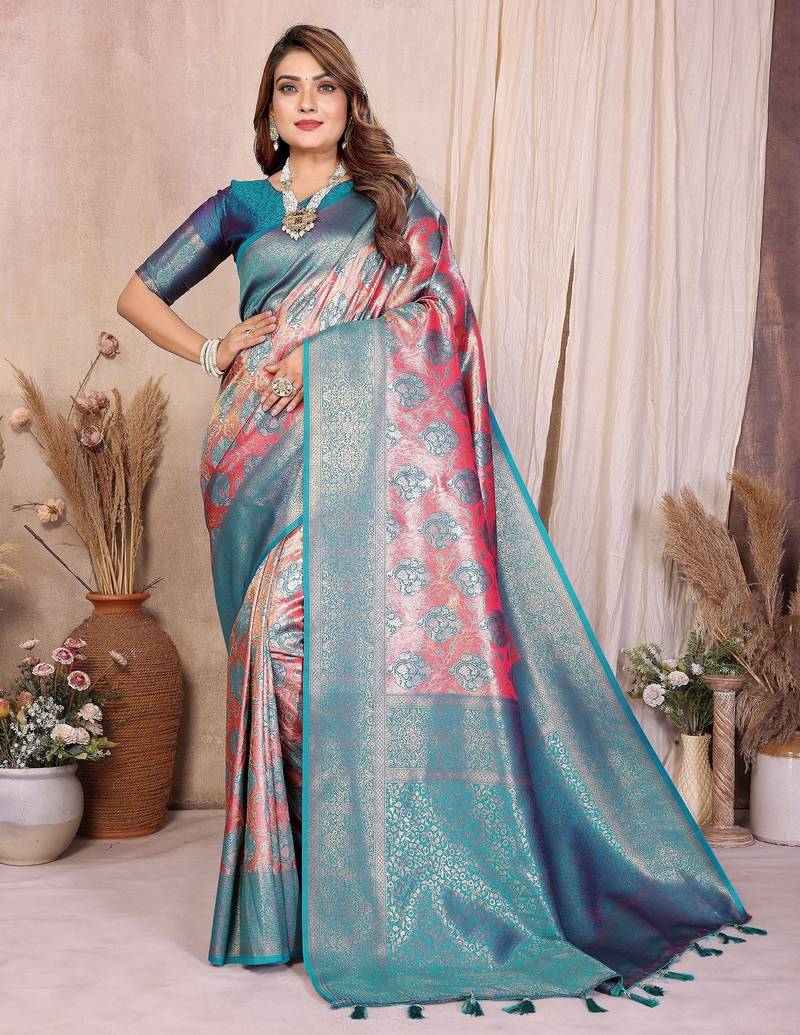 pink color heavy rich banarasi tissue silk blend blend for ceremonial traditional looks