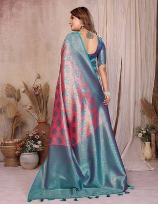 pink heavy rich faux banarasi tissue silk blend blend ceremonial traditional looks 3