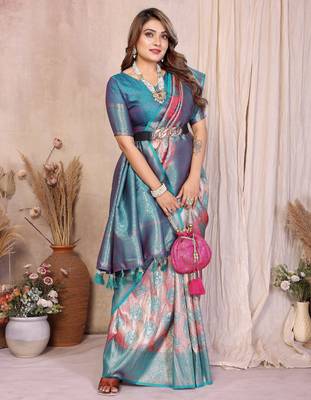 pink heavy rich faux banarasi tissue silk blend blend ceremonial traditional looks 5