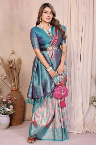 pink heavy rich faux banarasi tissue silk blend blend ceremonial traditional looks