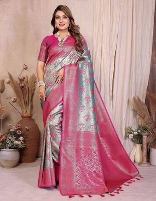 blue heavy rich faux banarasi tissue silk blend blend ceremonial traditional looks 1